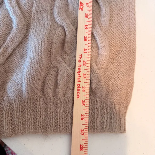 VTG Women Wool Mohair Cable Knit Turtleneck Sweater M Taupe Handknit Chunky - Image 3