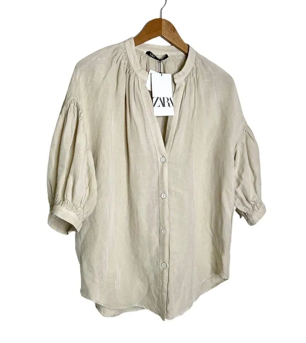 Zara Linen Blend Balloon Sleeve Top - Image 7