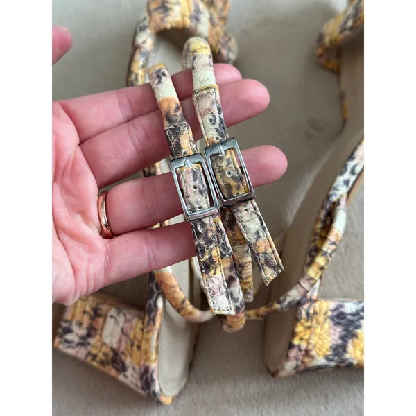 Sandro Ankle Strap Maeva Yellow Brown Snakeskin Leather Sandals Size 39 - Image 7