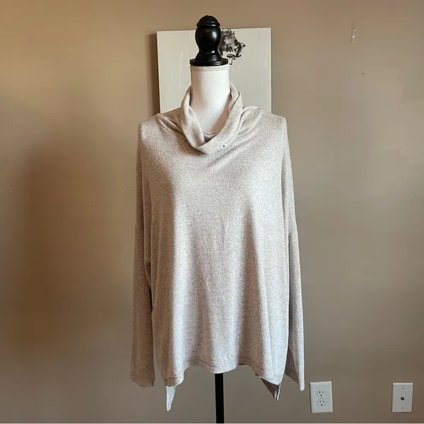 ALTAR'D STATE | Beige Cowl Neck Drop Shoulder Zipper Back Oversized Sweater.Sz L - Image 9