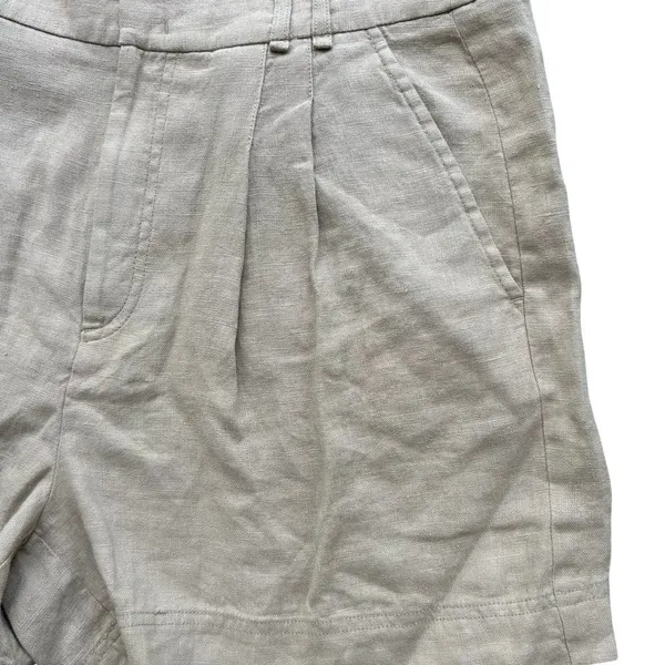 Free People Linen Chelsea Pleated Shorts Oatmeal Size 10 High Rise Tailored - Image 4