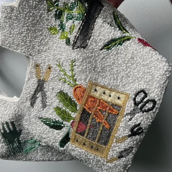 Beaded Purse Clutch Bag Made in India Vegetable Garden Cottagecore 10' x 7.5' - Image 16