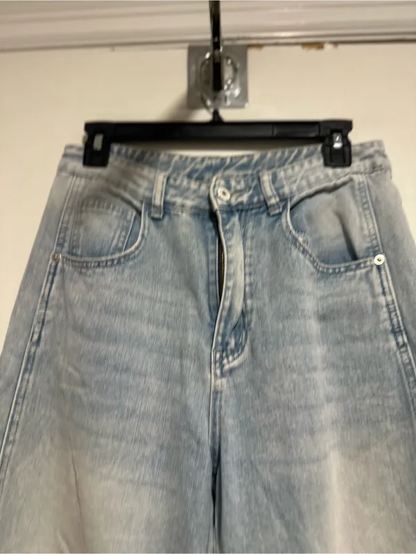Light Wash Distressed Wide Leg Barrel Jeans Sz:M Indie Hipster Punk Grunge Y2K. - Image 9