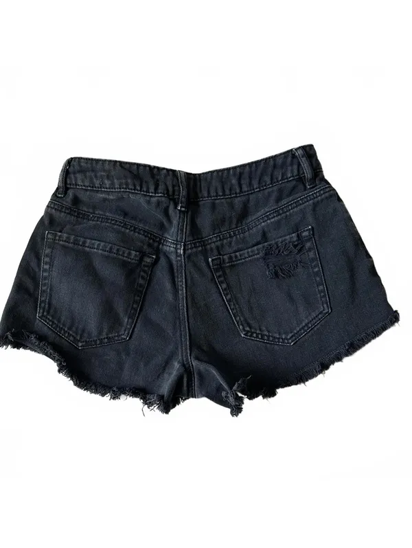 PACSUN Black Distressed Denim Shorts Size 25 - Image 2