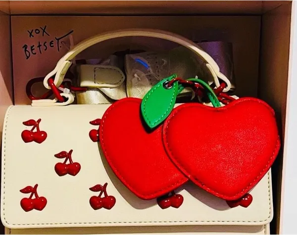 🍒👜BETSEY JOHNSON Cherry Top Handle Crossbody with Cherry Charm Chalk (Cream) Red - Image 2
