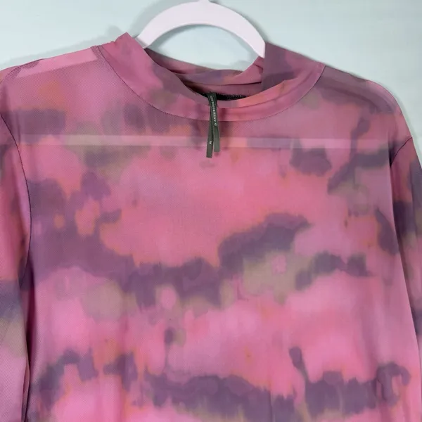 By Anthropologie Size-XL Women Tie-Dye Mesh Turtleneck‎ Top Pink Purple - Image 5