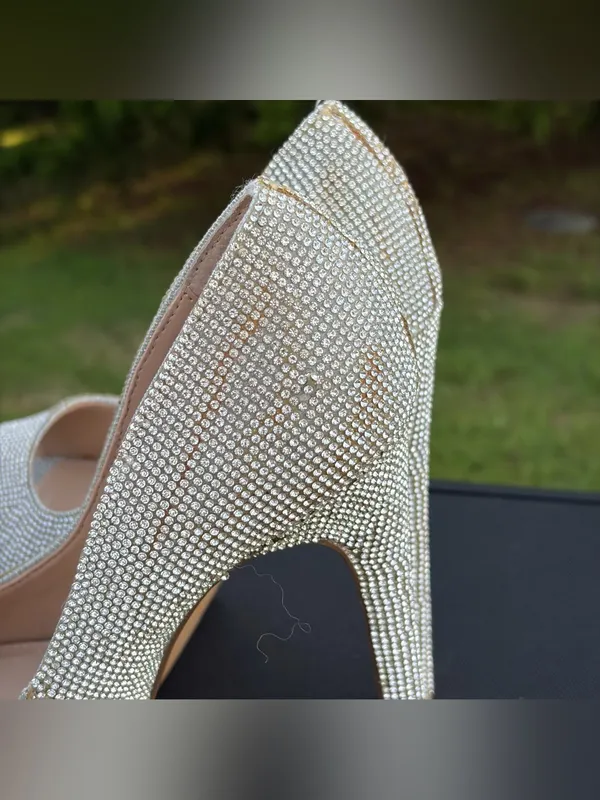 Steve Madden Silver Crystal Peep-Toe Platform Heels Sz 6 see pics for condition - Image 13