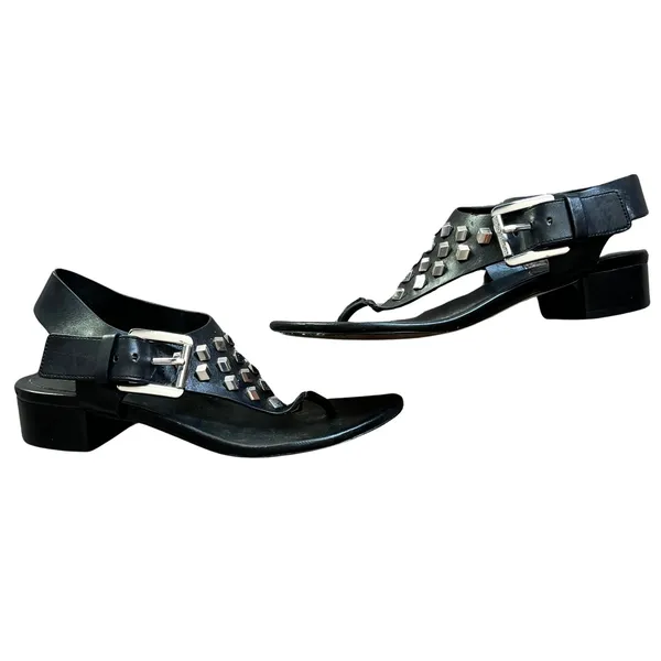 Michael Kors Black Studded Valencia Thong Block Low Block Heel Sandals Size 5.5 - Image 4