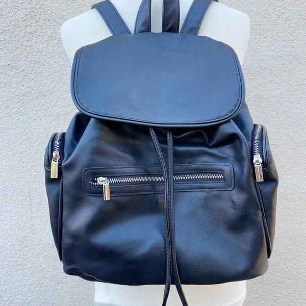 Wild Fable Target Black Faux Leather Backpack Drawstring Flap Closure - Image 2