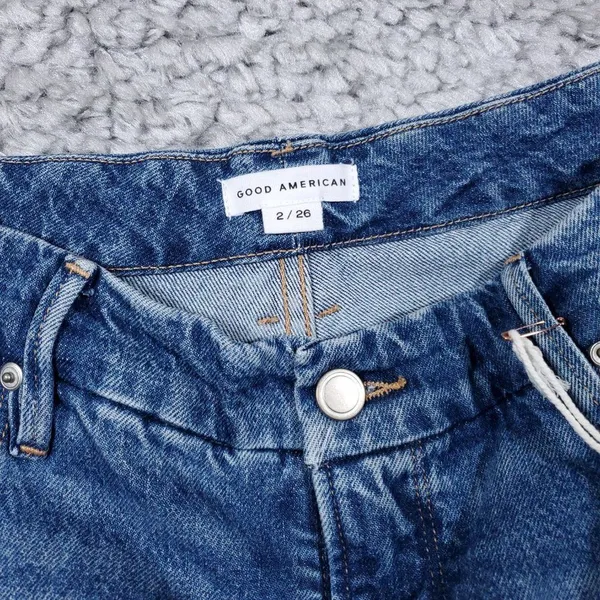 Good American The Weekender Distressed Relaxed Tapered Leg Jeans Size 2 26 - Image 5