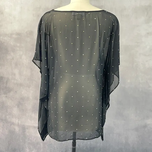 Michael Kors Womens Poncho Top Size S/M Black Gold Studded Sheer Flowy Glam - Image 4