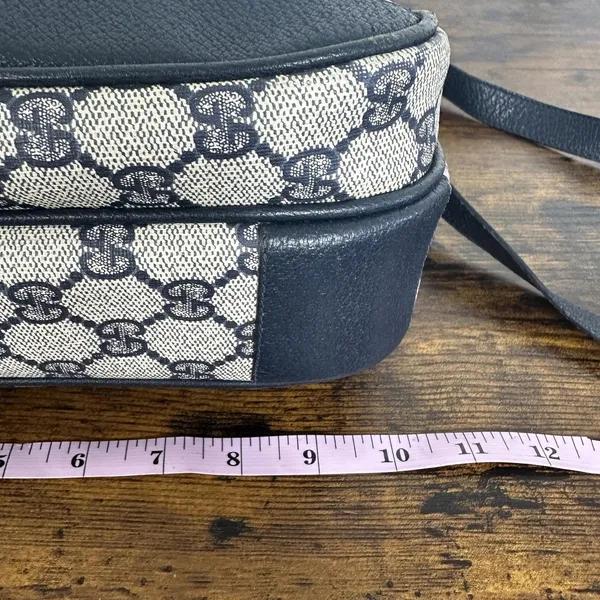 Gucci GG Monogram Vintage Crossbody Bag Medium Beige Blue Canvas Italy - Image 13
