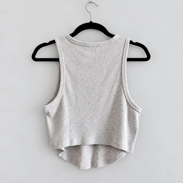 Aerie Light Heather Gray Ribbed Cropped Tank Top XL High Neck High Low Hem - Image 2