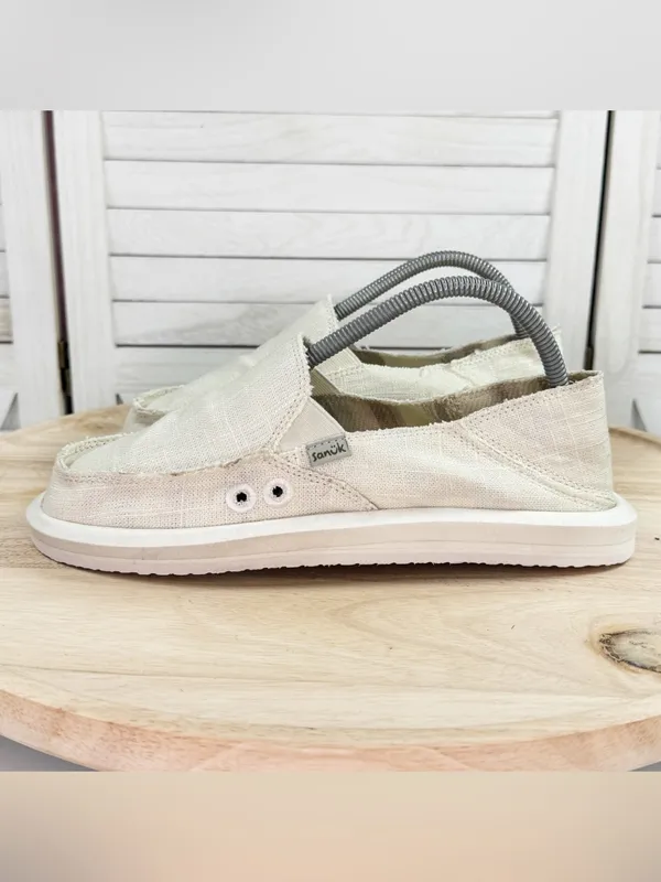 Sanuk Donna Soft Top Hemp Canvas Slip On Shoes Ivory Women Size 8 - Image 3