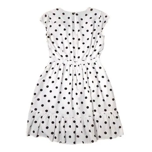 J.Crew Polka Dot Faux Wrap Mini Dress White Navy Blue Preppy Retro‎ Vibe Size 2 - Image 3