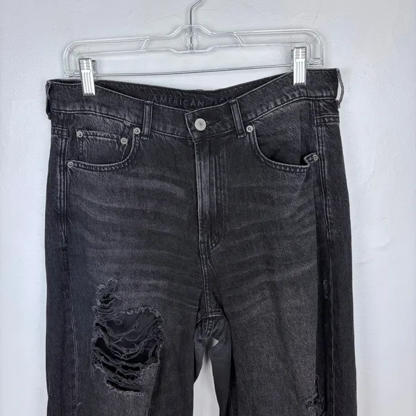 American Eagle Skater Jean Black‎ Distressed Baggy Wide Leg Grunge Size 8 Short - Image 3