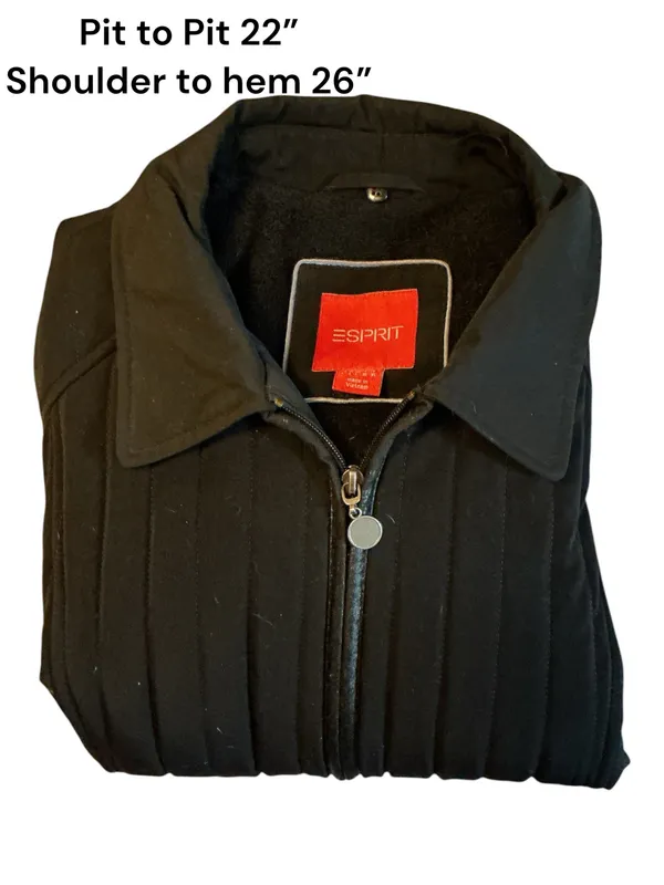 Esprit Vintage Black Vertical Channel-Quilted Zip Jacket | Women’s Medium / Large - Image 3