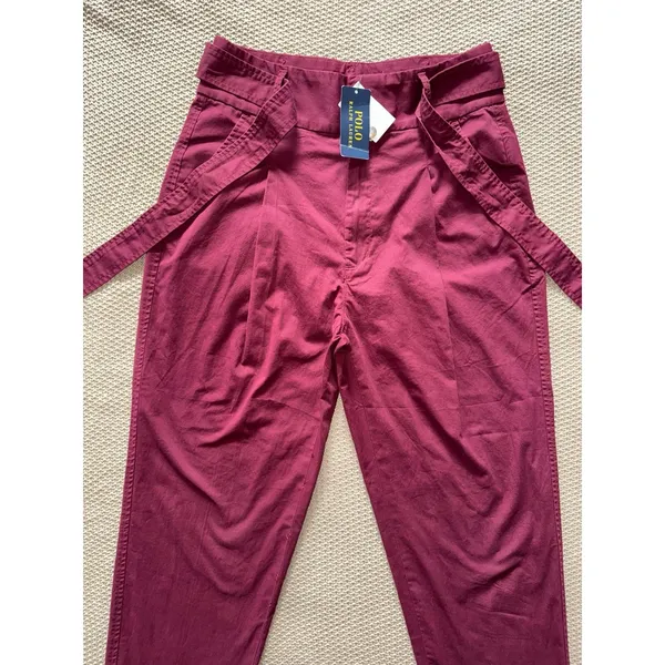 Polo Ralph Lauren Women's High Rise Retro Burgundy Pants Belted Size 6 NWT - Image 2