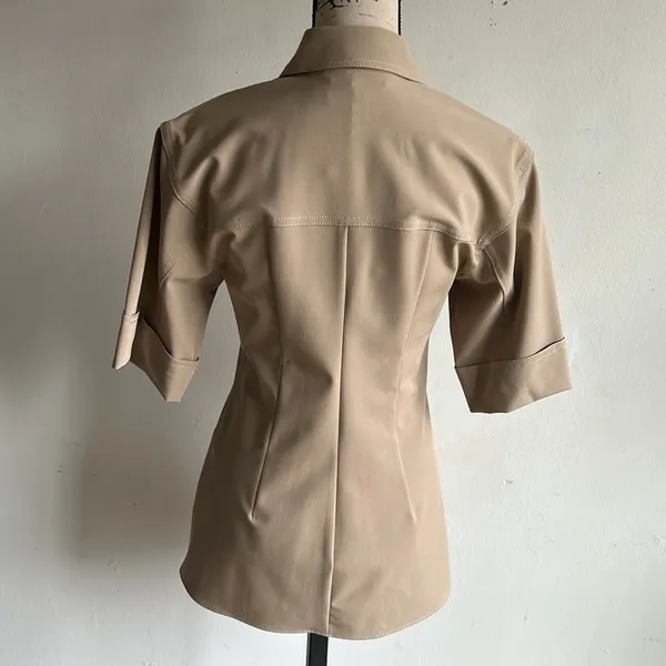 ZARA Short Sleeve Button Down Tan Tunic Top Sz XS NWT - Image 9