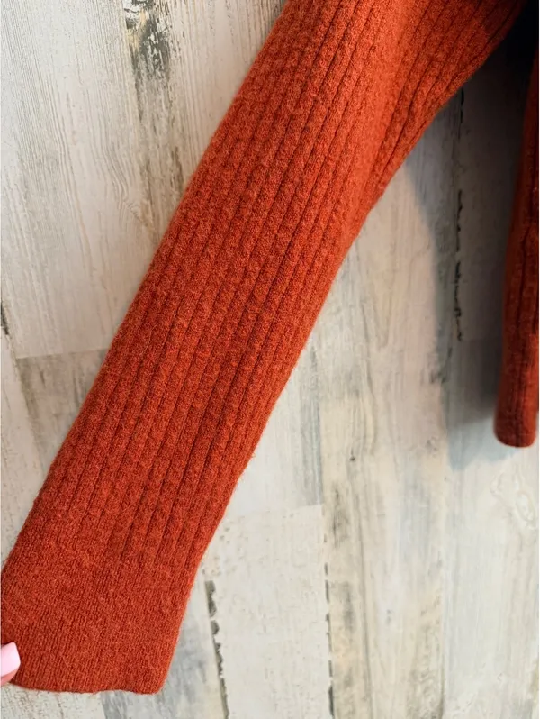Madewell XS Burnt Orange Merino Wool Alpaca Ribbed Button Cardigan - Image 6