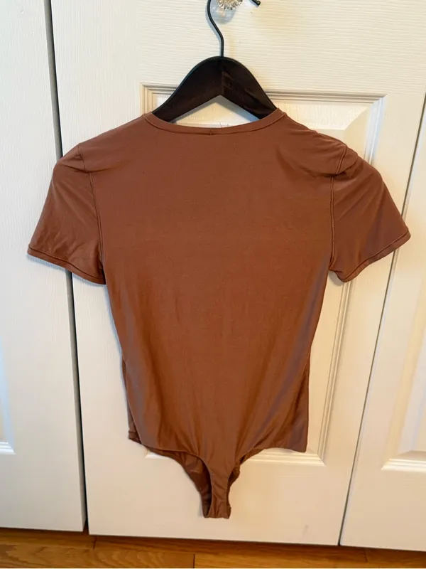Aerie Smoothez Crewneck Short Sleeve Bodysuit in Caramel - Image 3