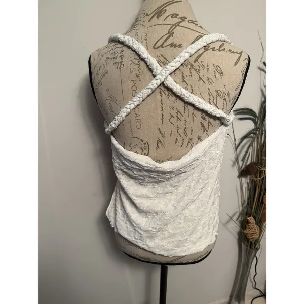 Free‎ People Mykonos Top Women XS White Strappy Textured Cowl Neck Scooped Hem - Image 3