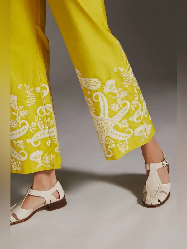 Maeve Tie Front Sleeveless Top & Embroidered Wide Leg Pant Set - Image 3