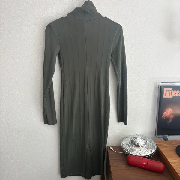 Wild Fable Olive Green Ribbed Turtleneck Bodycon Midi Dress Long Sleeve XS - Image 7