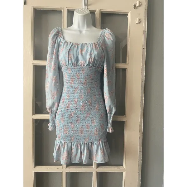 CISTAR Long Sleeve‎ Floral Smocked Waist Mini Dress - Image 4