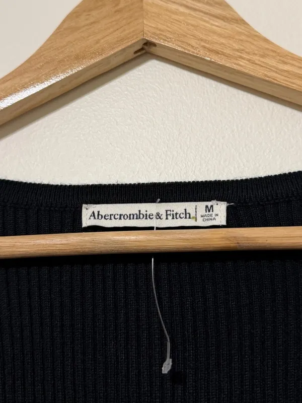 Abercrombie & Fitch Tie Front Ribbed Cardigan Size Medium Black Sweater Bows - Image 2