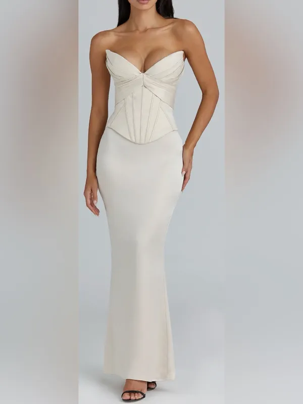 NEW HOUSE OF CB Eve Satin Strapless Corset cream Gown Sz M - Image 2
