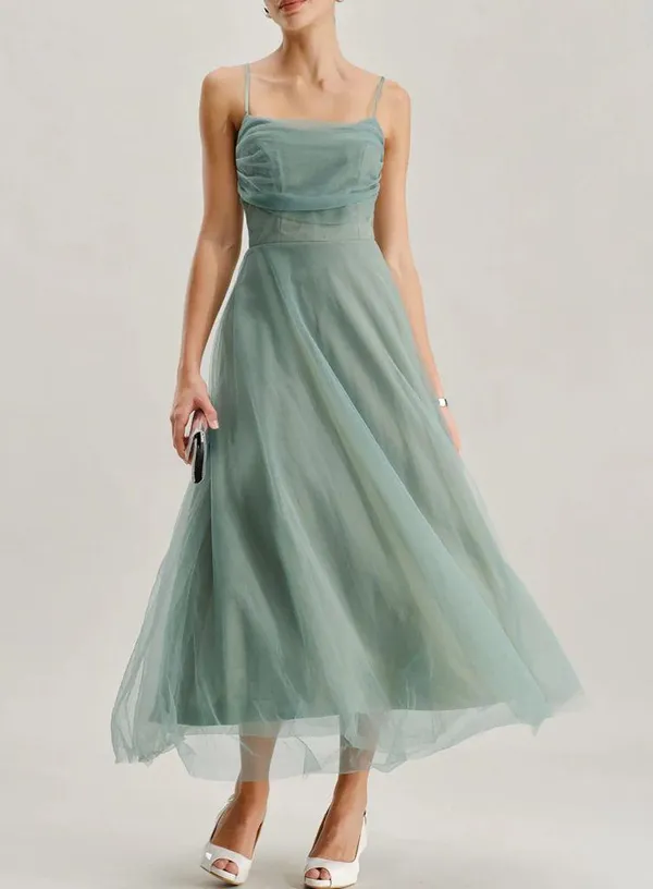 Rihoas Green Mesh Flowy Slip Midi Dress - Image 3