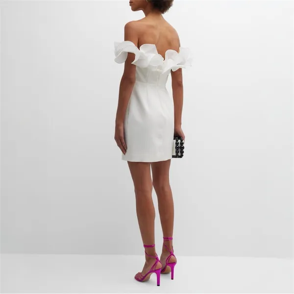 Milly Gizelle Ivory White Off Shoulder Ruffle Mini Dress Size 8 - Image 3