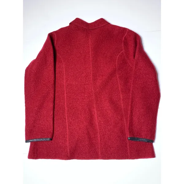 Charter Club Womens L Red 100% Wool Jacket 4 Pocket Button Front Leather Trim - Image 15