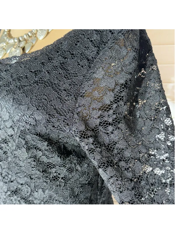 Black sheer lace dress 3/4 sleeves cocktail wedding guest homecoming whimsigoth - Image 12