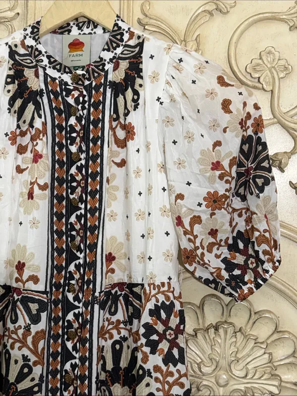 Farm Rio Boho floral-print cotton-blend long sleeves mini dress Size XSMALL - Image 8