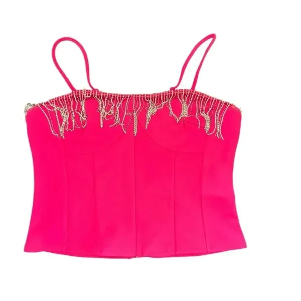 NWT Sincerely Jules Pink Corset Tank Top with Dangle‎ Rhinestones Size Medium - Image 2