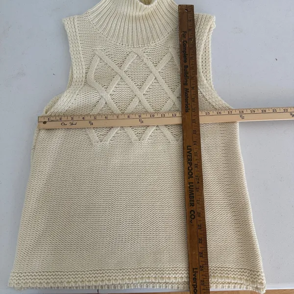 Cream Cable Knit Turtleneck Sleeveless Sweater Vest Women's Small Cozy‎ Casual - Image 7