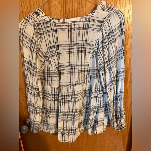 By Anthropologie Darlene Peasant Blouse Top Medium Plaid Floral Gauzy Medium - Image 8