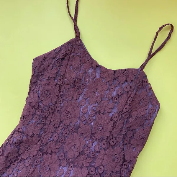 Vintage 70s 80s Brown Lace Sleeveless Sheath Cocktail Dress - Image 2