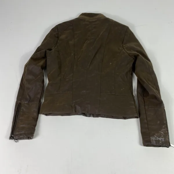 J2 Jacket Womens Medium Brown Faux‎ Leather Moto Biker Full Zip Pockets Collared - Image 13