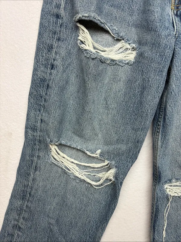 We the Free size 27 Relaxed Fit Distressed Denim Jeans blue straight leg crop - Image 3