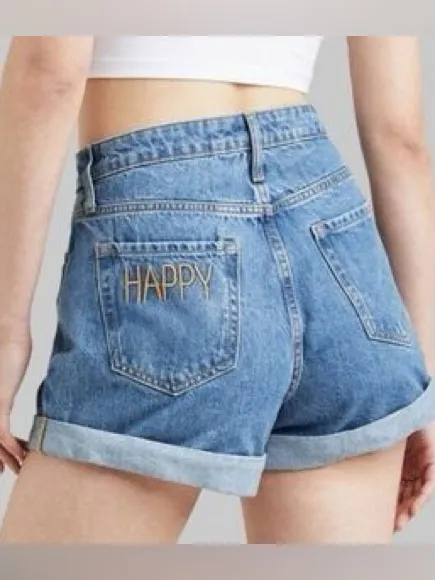 Wild Fable Highest Rise Mom Shorts Denim with Happy Embroidery Size 16 / 33R - Image 2