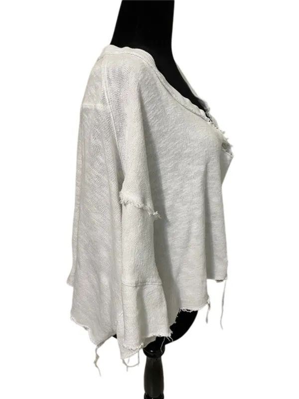 Free People We The Free Distressed Crop Knit Top White M Raw Edge OB2187895 - Image 13