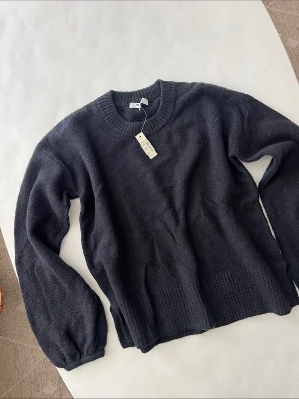 NWT Madewell Black Balloon Sleeve Stretchy Longsleeve Sweater XXS - Image 3