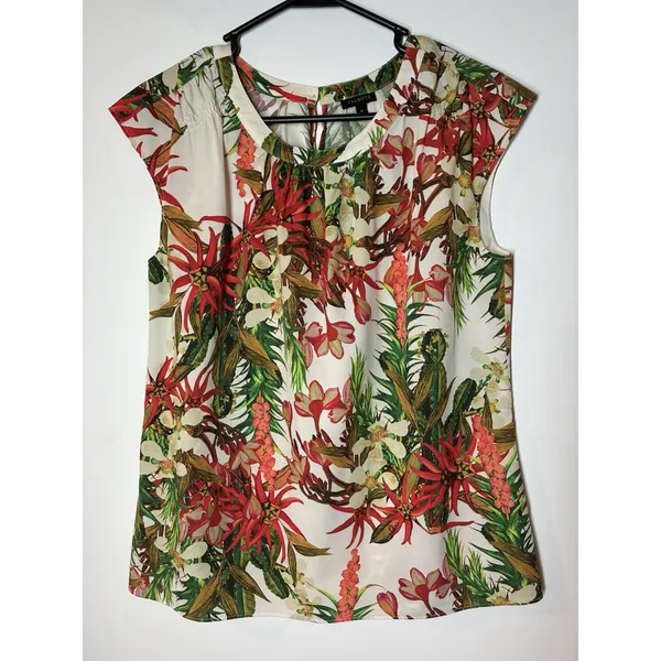 Women's Talbots vibrant,‎ sleeveless shirt tropical botanical M - Image 2