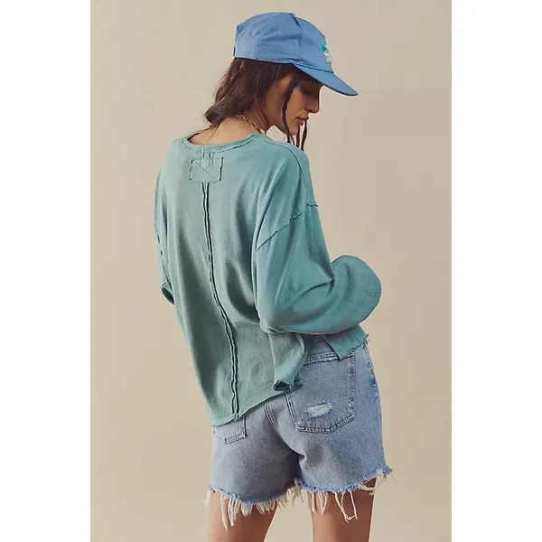 Free People Care FP Ready For This Tee Cropped Oversized Aegean Teal Size Large - Image 2