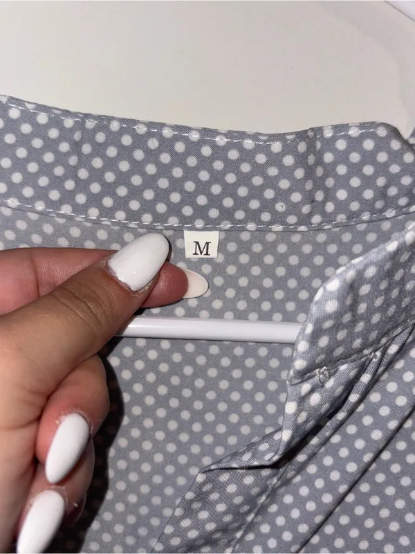 Women’s Grey & White Polka Dot Blouse M - Image 3