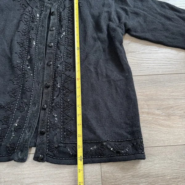 Jaclyn Smith Black Beaded Sequin Cardigan Wool Blend Knit Sweater Womens Medium - Image 3