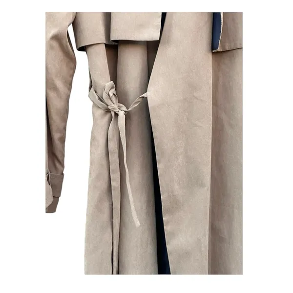 ASOS Neon Rose Camel Taupe Duster Trench Coat Belted Lightweight NWT Small - Image 5